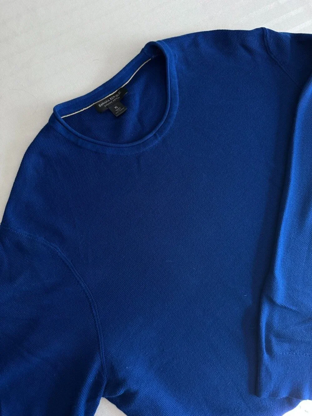 Banana Republic Men’s Organic Cotton Honeycomb Crew Sweater | Blue | XL